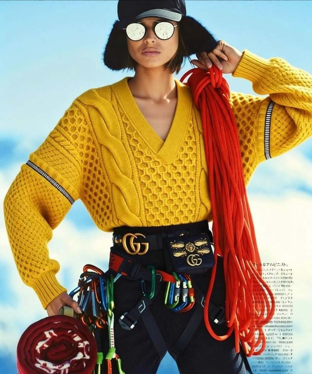 Gucci Mustard Yellow Cable Knit Wool V-Neck Detachable Zip Sleeve Sweater (S)